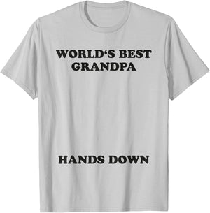 Worlds Best Grandpa Hands Down Shirt Craft Handprint T-Shirt - T-Shirt | Ash