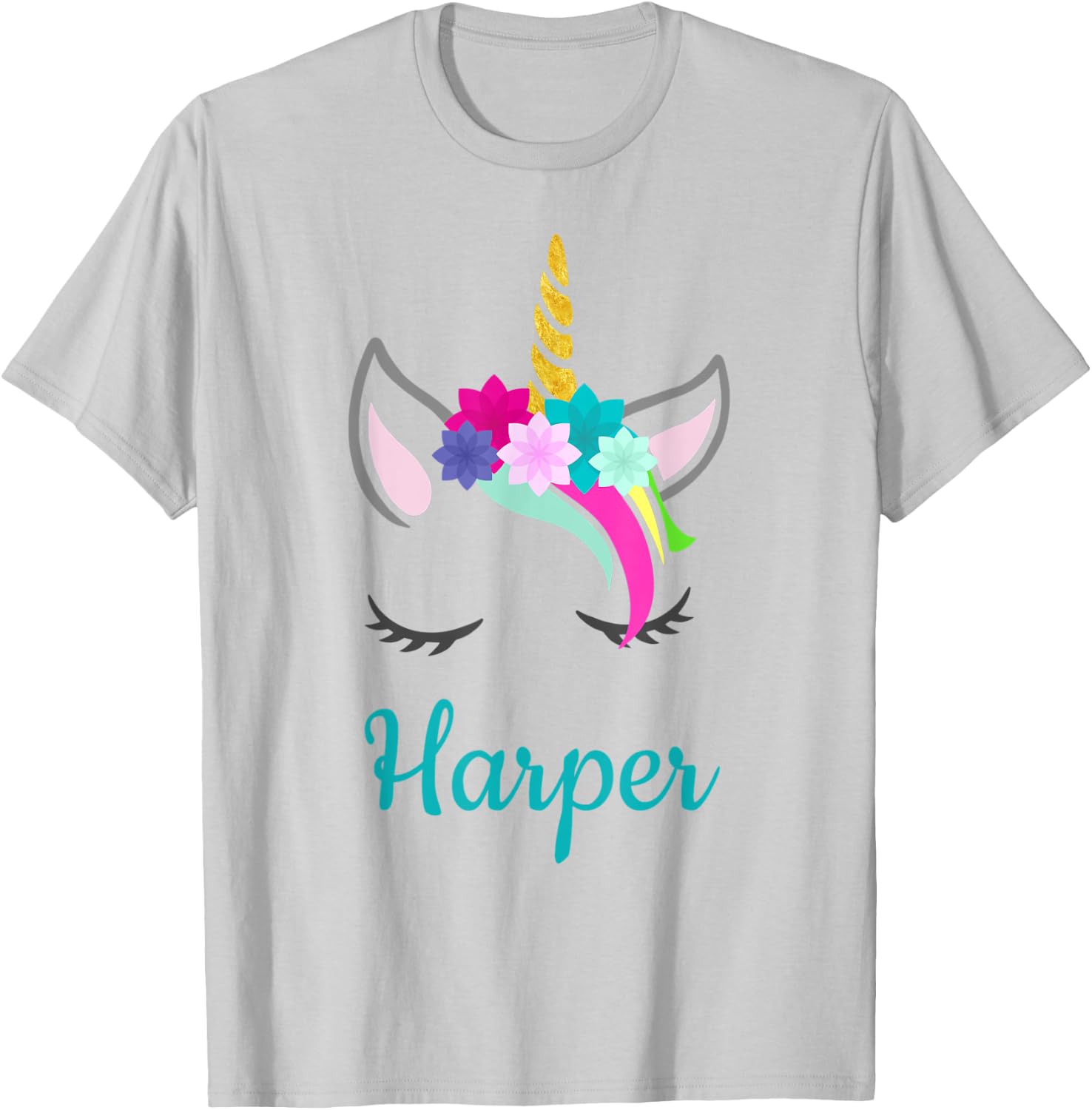 Harper Rainbow Unicorn Name T-Shirt - T-Shirt | Ash