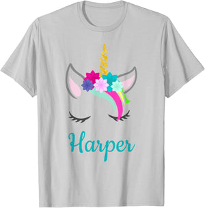 Harper Rainbow Unicorn Name T-Shirt - T-Shirt | Ash