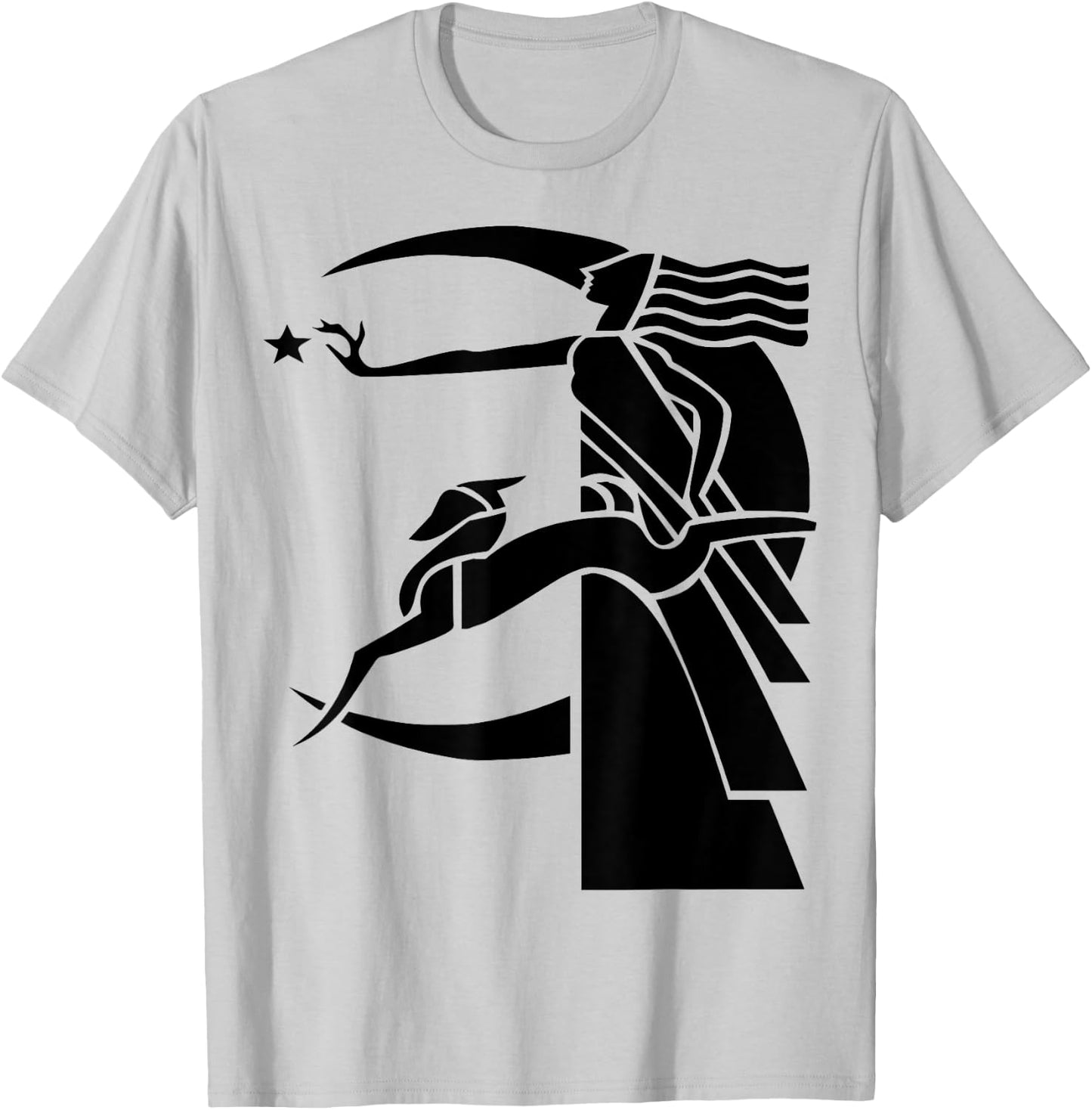 Art Deco Woman Moon Dog T-Shirt - T-Shirt | Ash