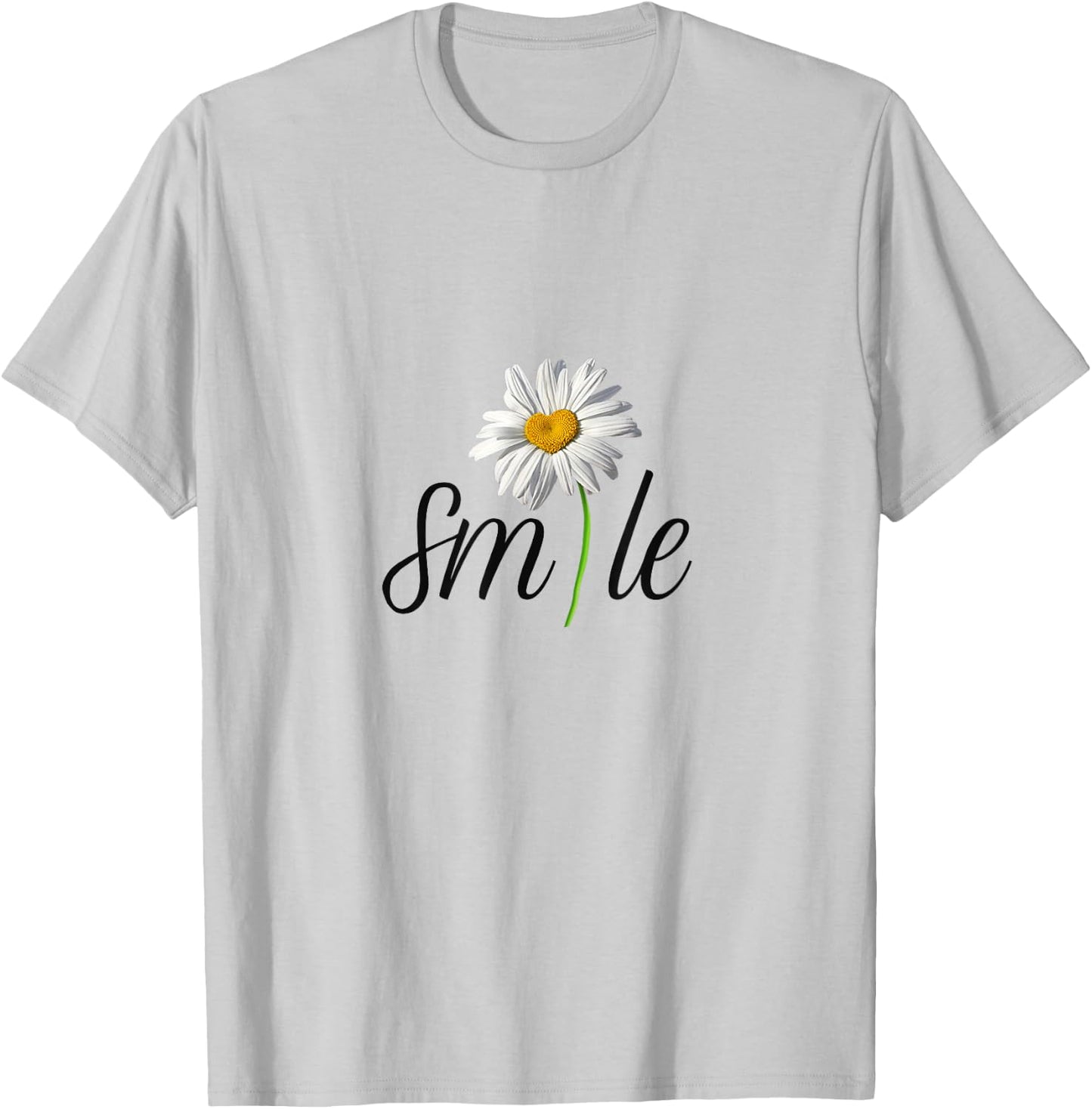 Cute And Funny White and Yellow Daisy Flower Smile T-Shirt - T-Shirt | Ash
