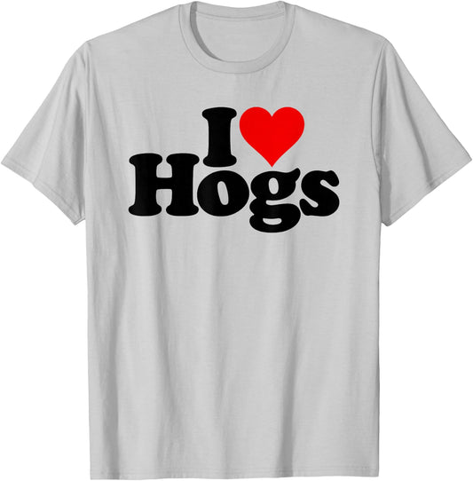 I Love Heart Hogs Pigs Swine Pork T-Shirt - T-Shirt | Ash