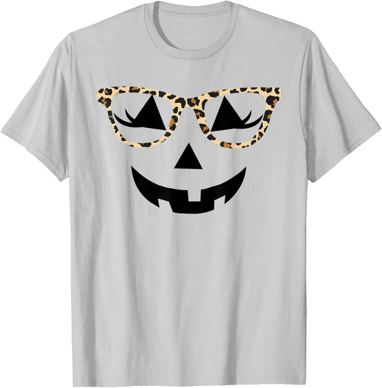 Jack o Lantern Women Face Leopard Glasses Halloween Pumpkin T-Shirt - T-Shirt | Ash