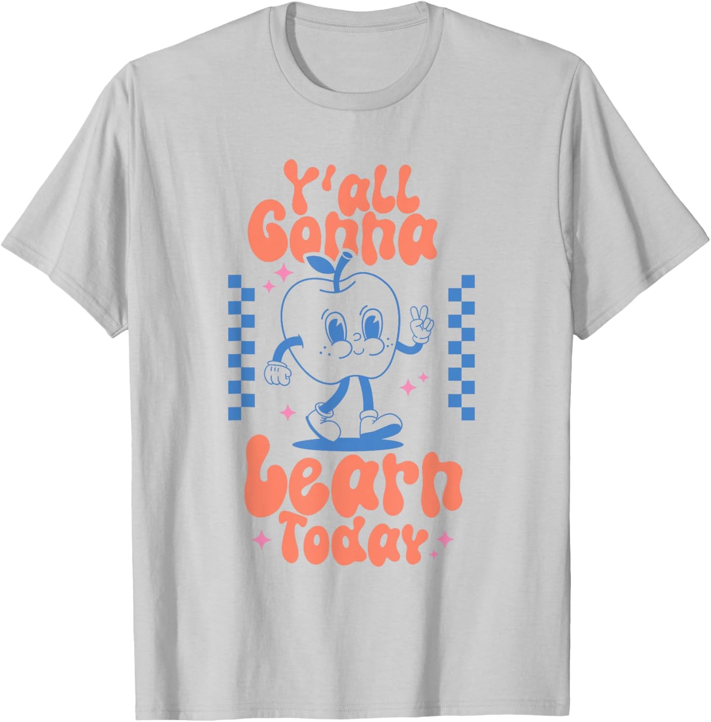 Y'all Gonna Learn Today Checkered Retro Apple Teacher Women T-Shirt - T-Shirt | Ash
