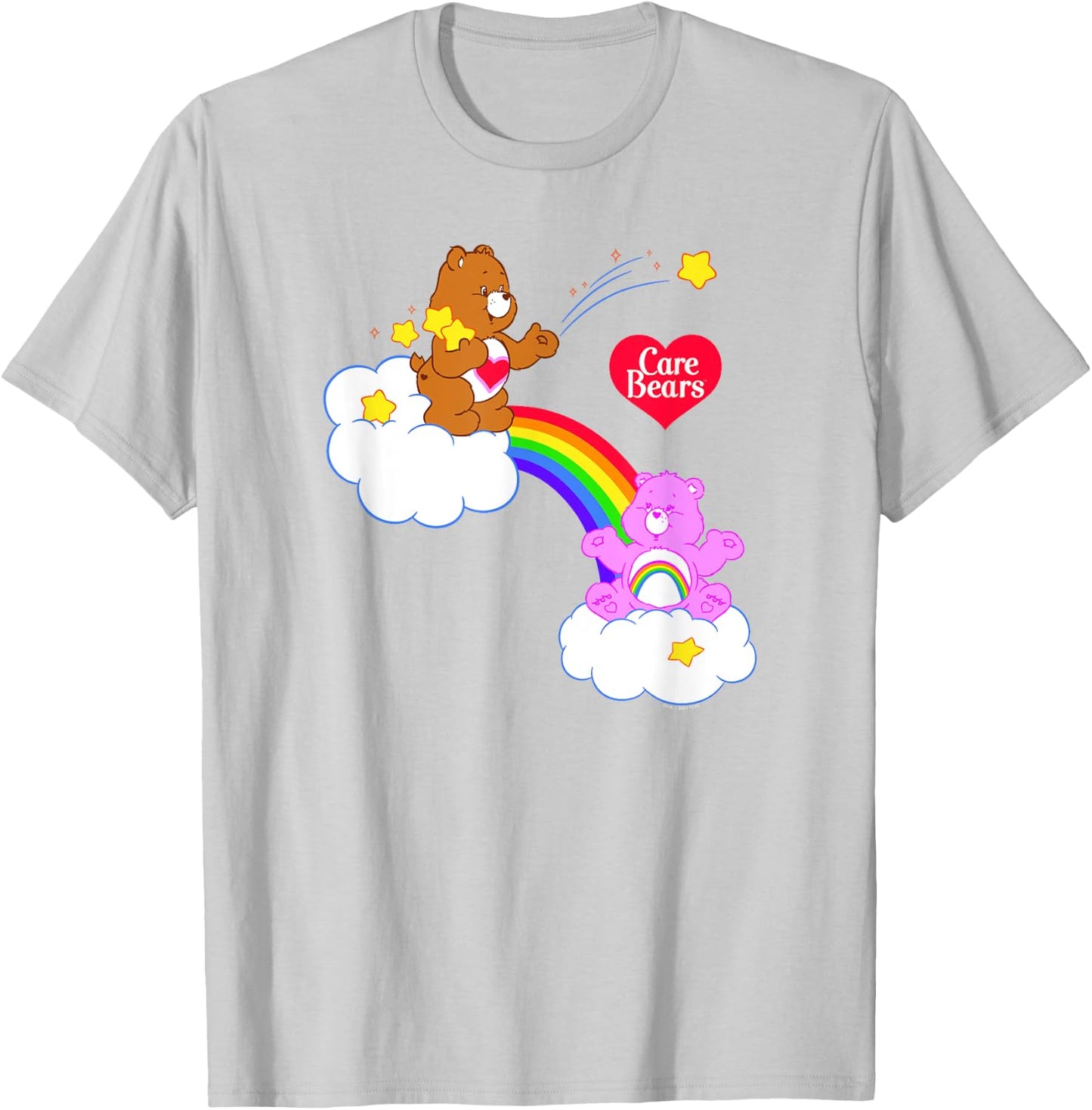 Care Bears Tenderheart Bear & Cheer Bear Rainbow Cloudy Duo T-Shirt - T-Shirt | Ash