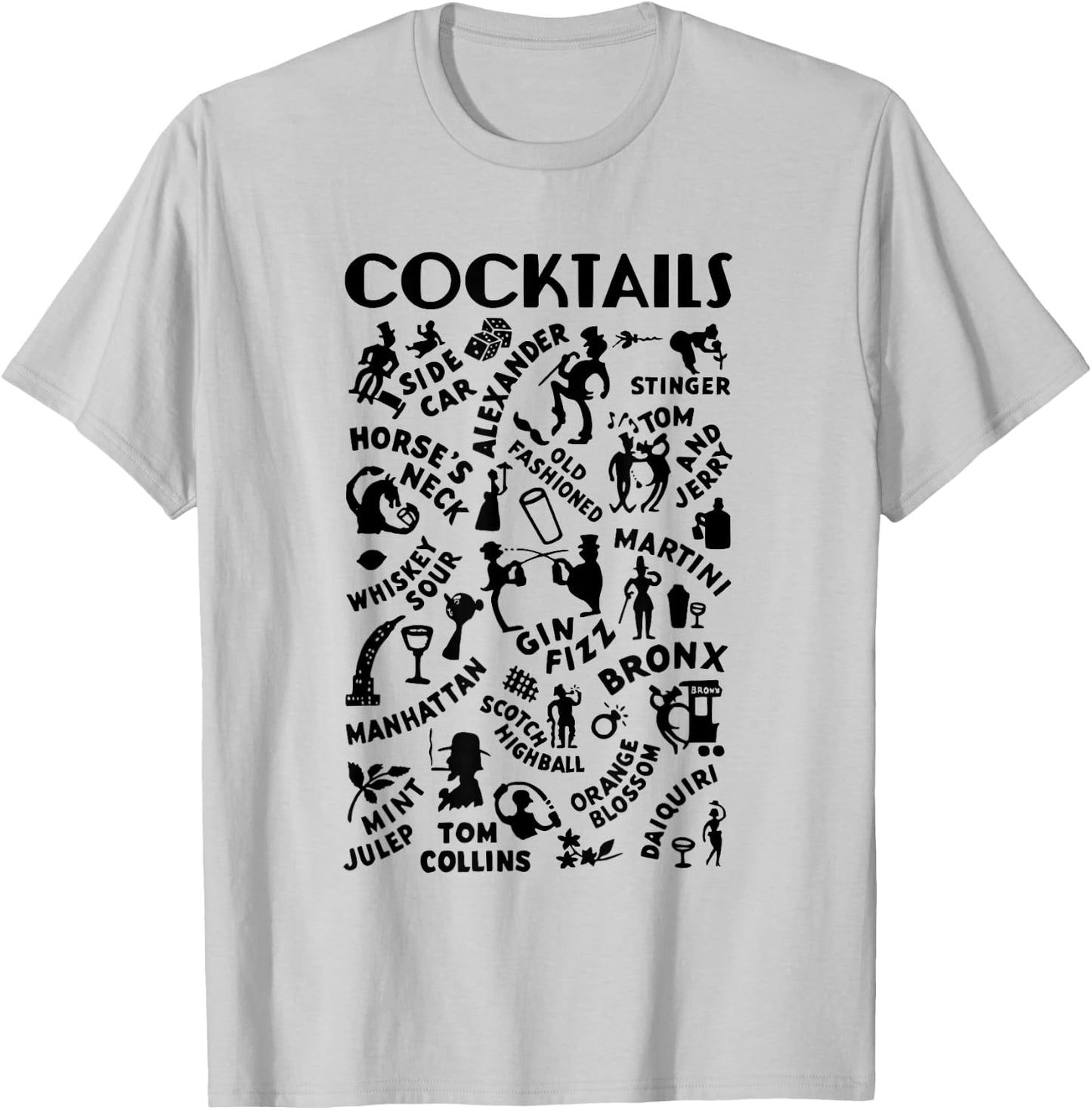 Vintage Cocktails Menu Bartender's Guide Cocktail Lounge T-Shirt - T-Shirt | Ash