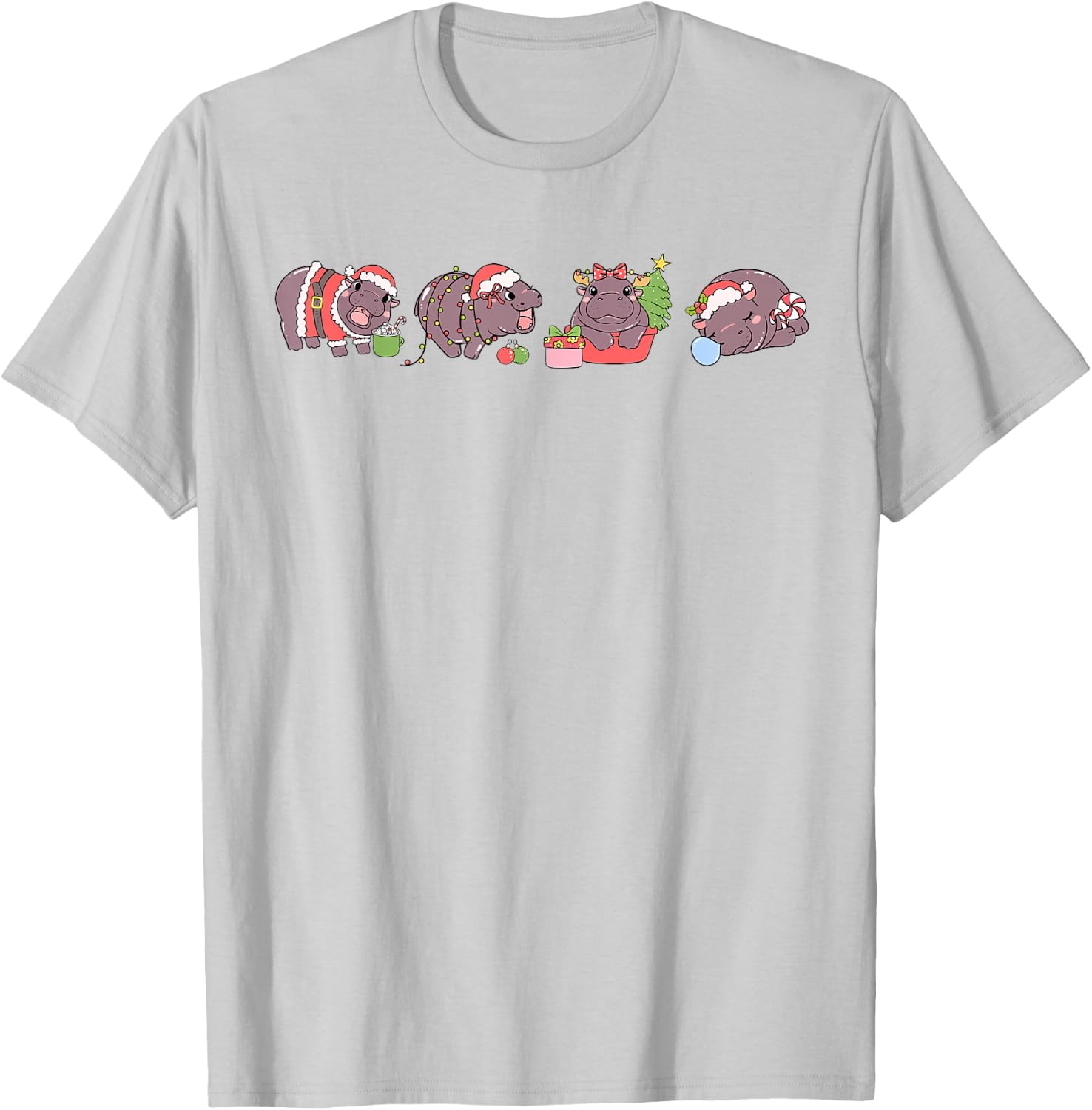 Moo Deng Christmas Pygmy Hippo Hippopotamus Coquette Holiday T-Shirt - T-Shirt | Ash