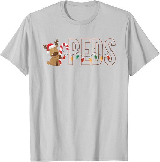 Retro Pediatrics Christmas Lights Reindeer Peds Nurse Women T-Shirt - T-Shirt | Ash
