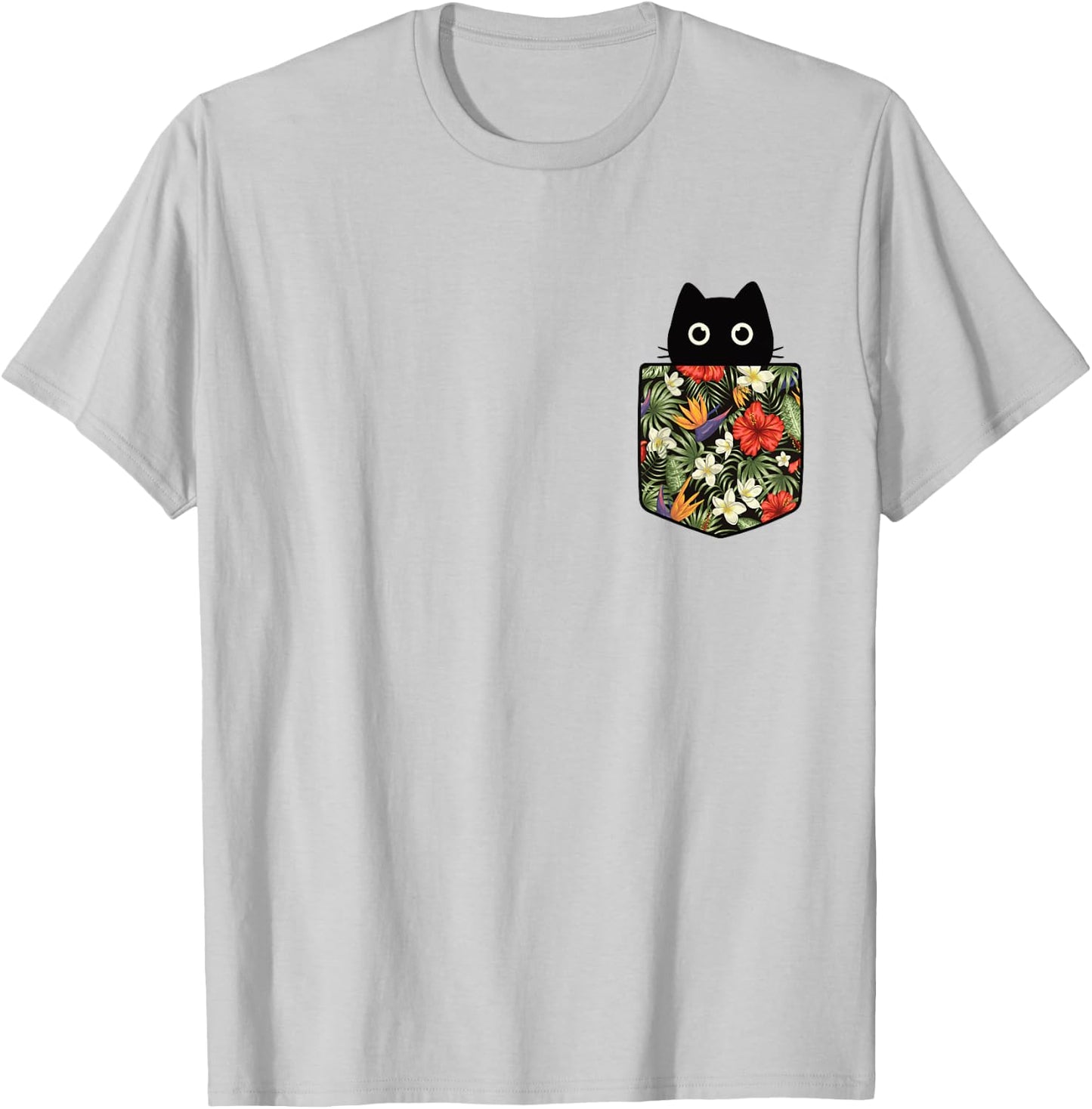Hawaiian Cat in Pocket Shirt Men Cute Cats Lover T-Shirt - T-Shirt | Ash
