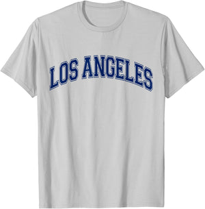 Los Angeles California Varsity Style Navy Blue Text T-Shirt - T-Shirt | Ash