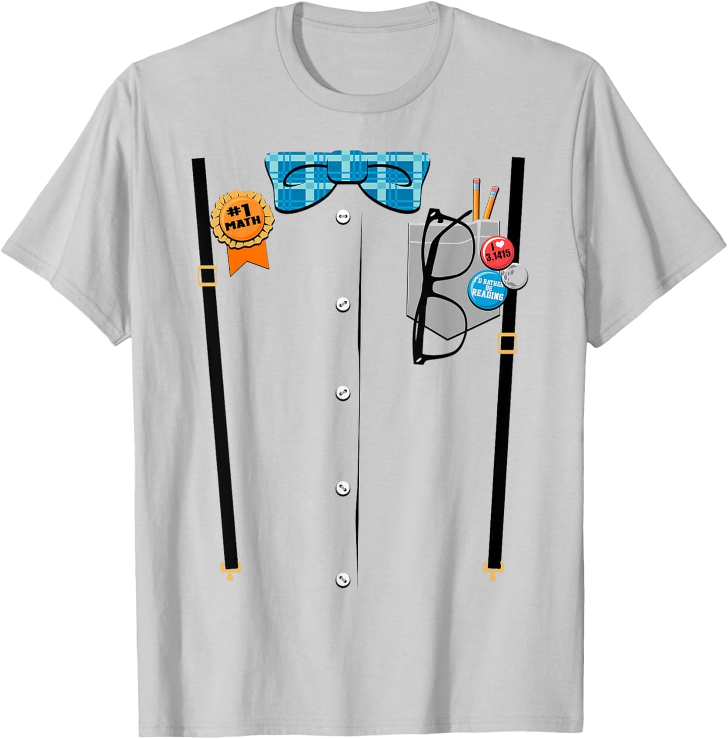Halloween Nerd Suspenders Plaid Bow Tie Costume T-Shirt - T-Shirt | Ash