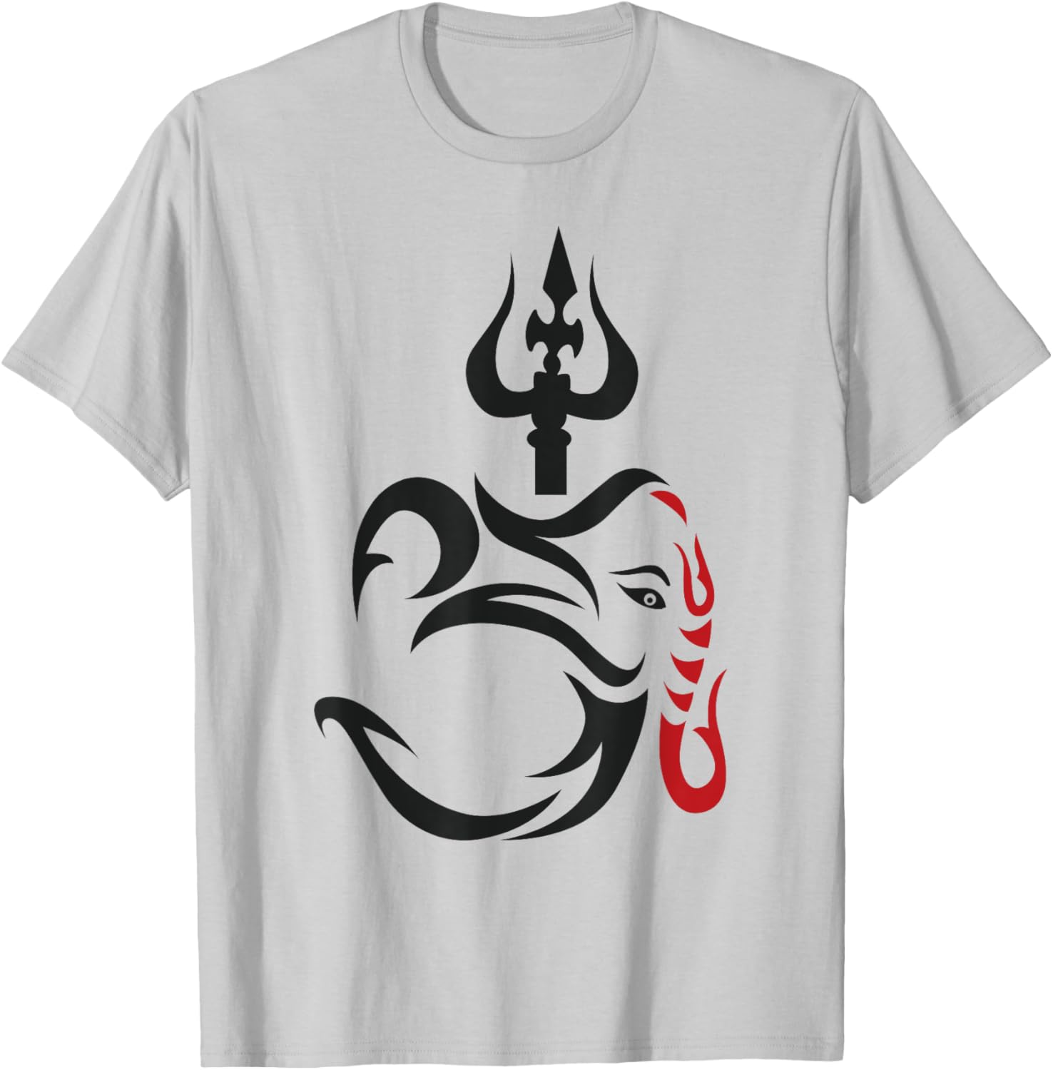 OM-Ganesha And Lord Shiva Divine Trident Trishul T-Shirt - T-Shirt | Ash