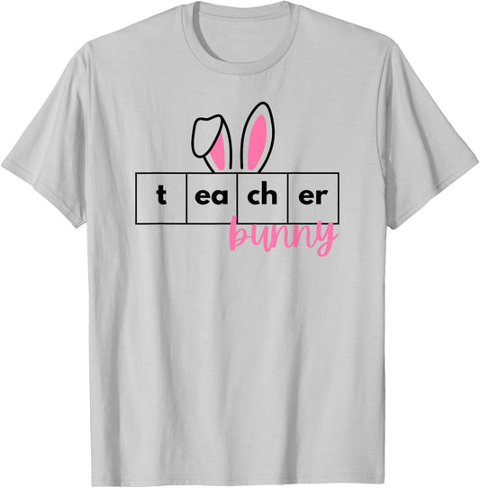 Teacher Bunny Reading Teacher Easter Spring T-Shirt - T-Shirt | Ash