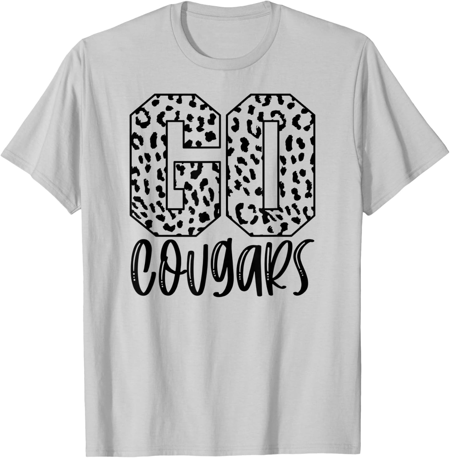 Cougars Team Mascot School Spirit Game Night Leopard Print T-Shirt - T-Shirt | Ash