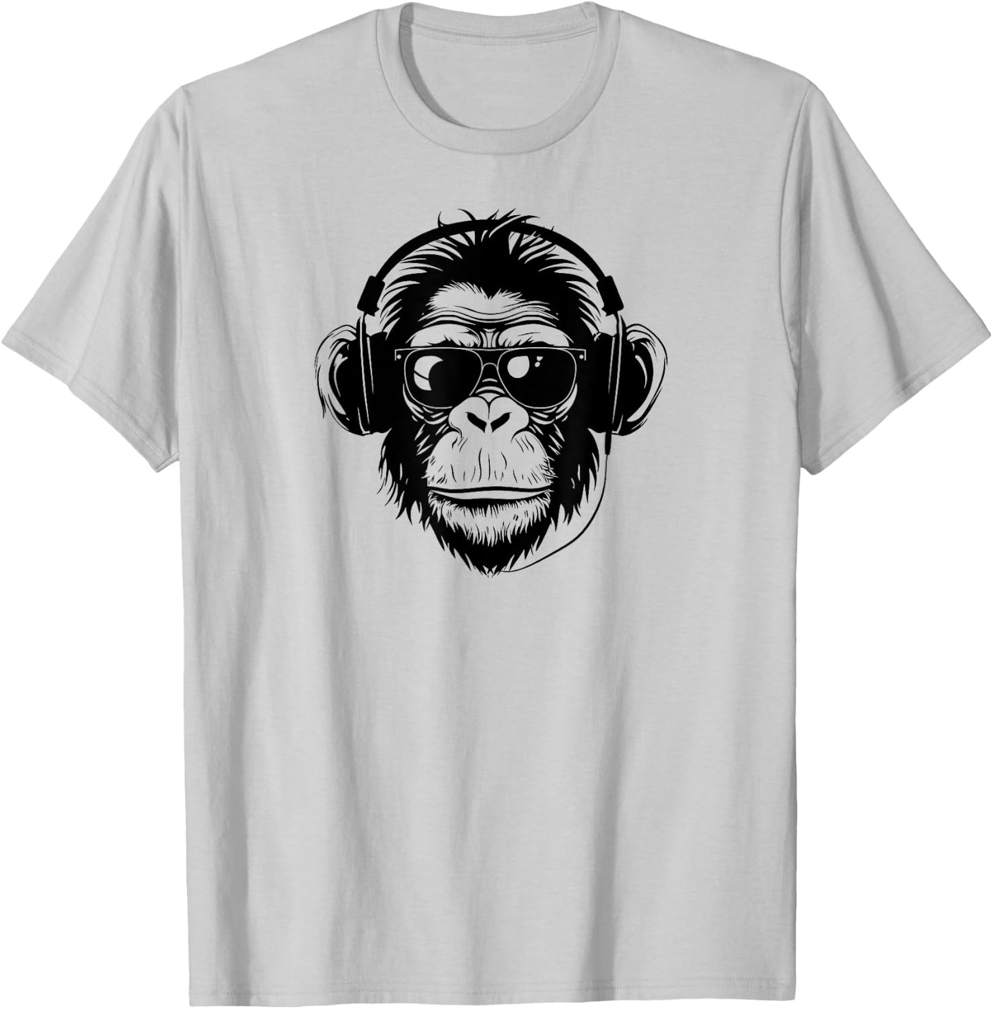 Cute Chimpanzee Monkey Headphone DJ Primate Chimp T-Shirt - T-Shirt | Ash