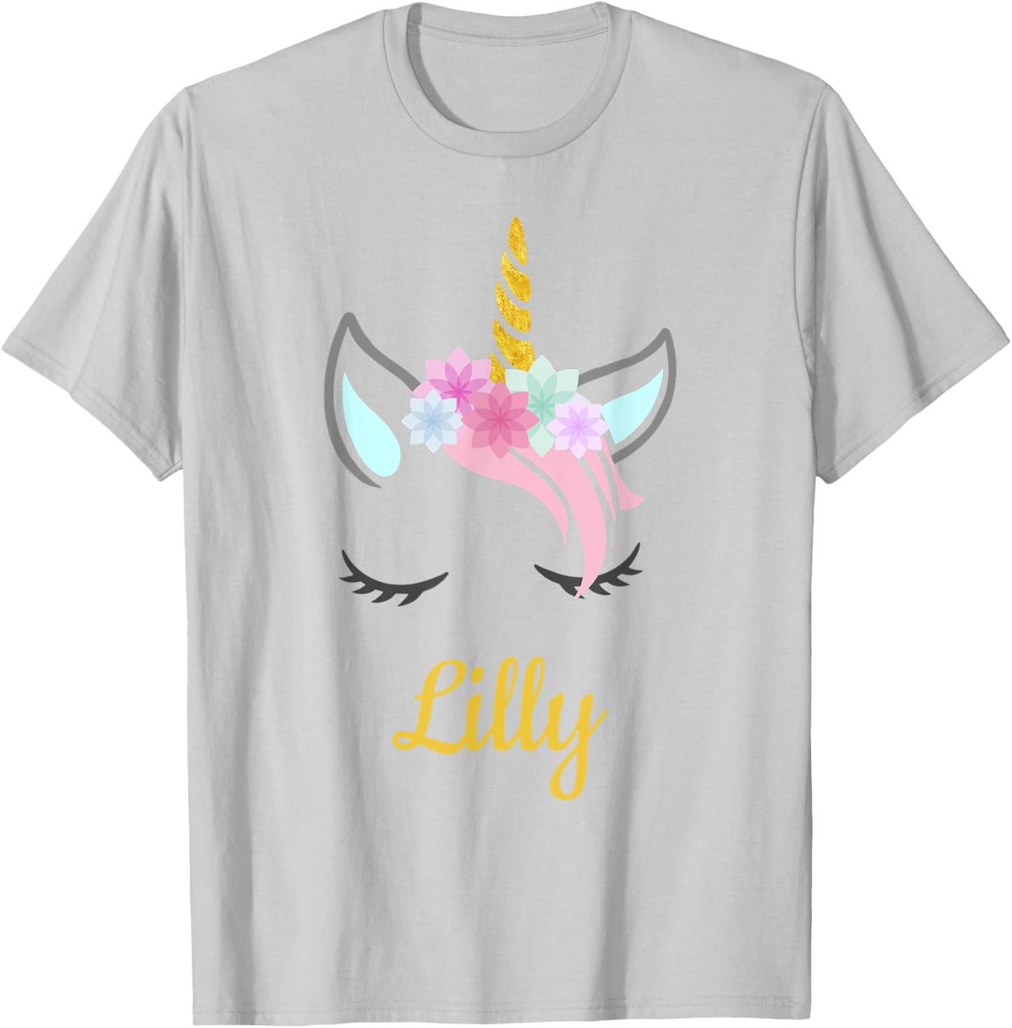 Lilly White Unicorn Name T-Shirt - T-Shirt | Ash