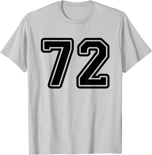 Black Sports Team Number #72 T-Shirt - T-Shirt | Ash