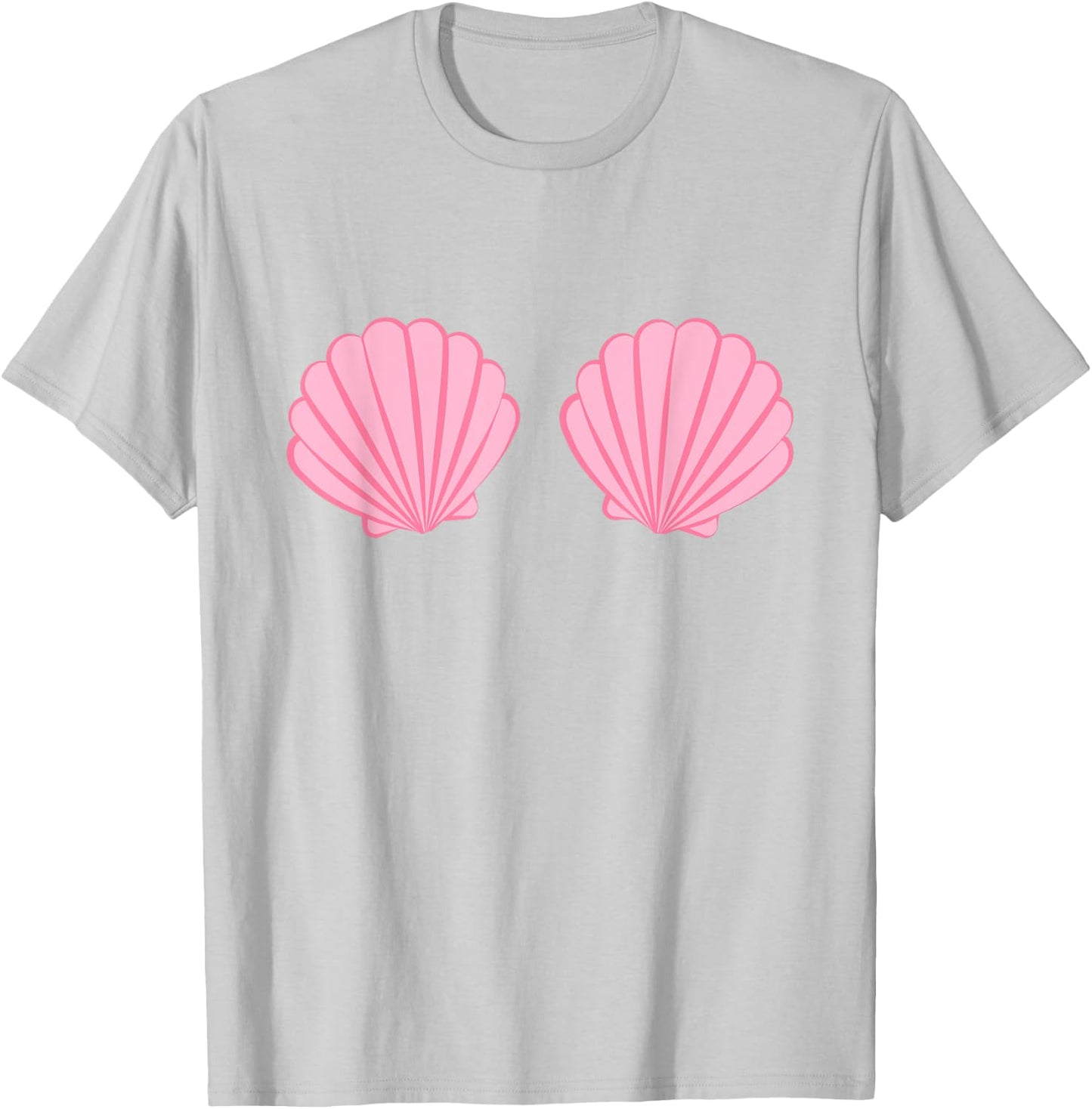 Mermaid Pink Seashell Bra Cartoon Graphic T-Shirt - T-Shirt | Ash