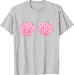 Mermaid Pink Seashell Bra Cartoon Graphic T-Shirt - T-Shirt | Ash