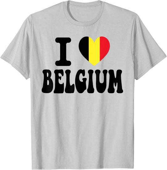 I Love Belgium Heart Flag Retro Travel Souvenir T-Shirt - T-Shirt | Ash