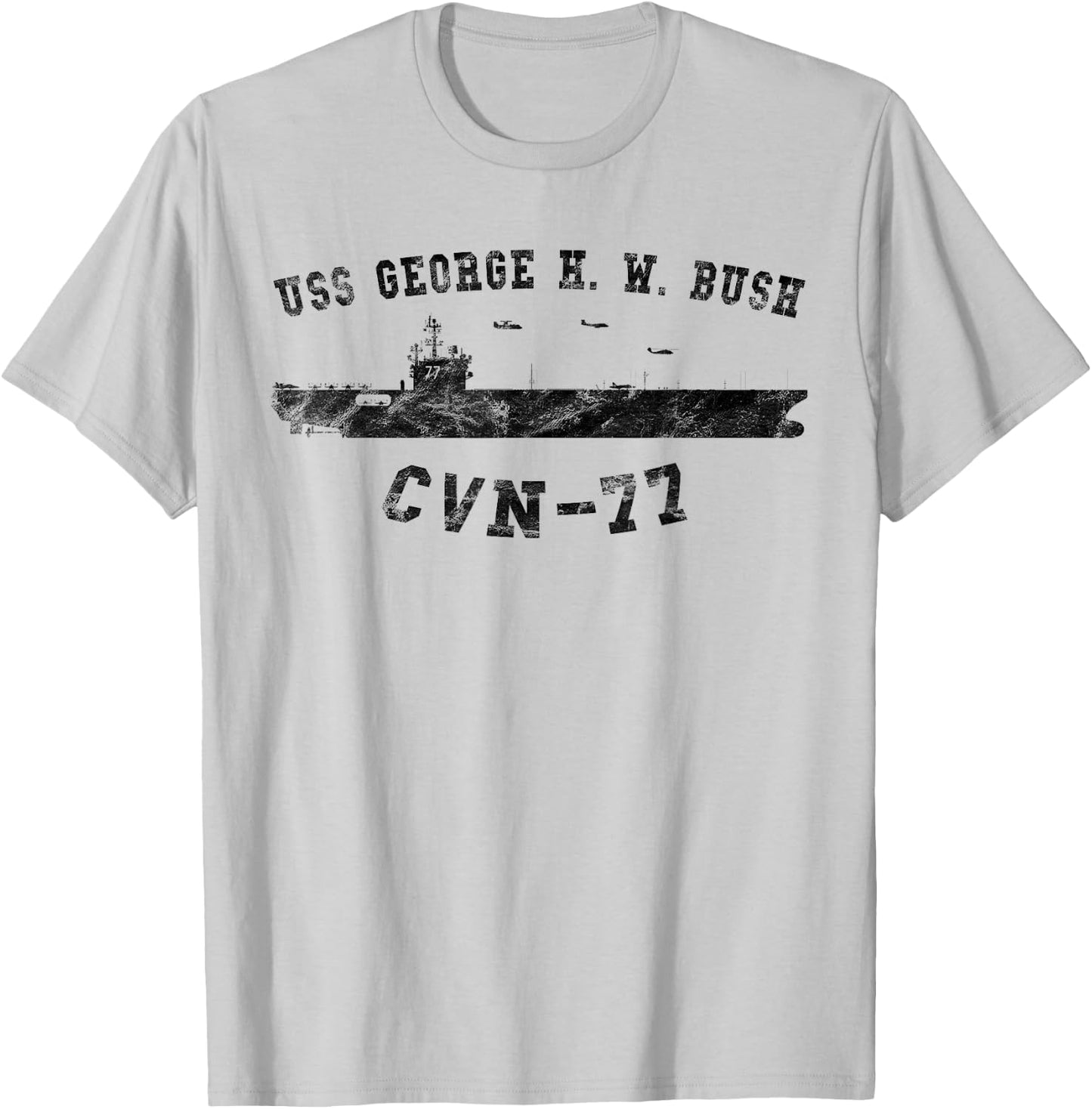 USS George H. W. Bush CVN-77 Silhouette Vintage T-Shirt - T-Shirt | Ash