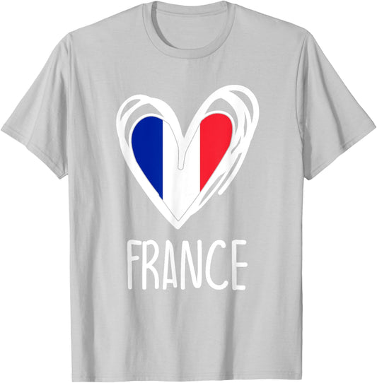 Patriotic France Pride Cute Heart French Flag Kids Girls T-Shirt - T-Shirt | Ash