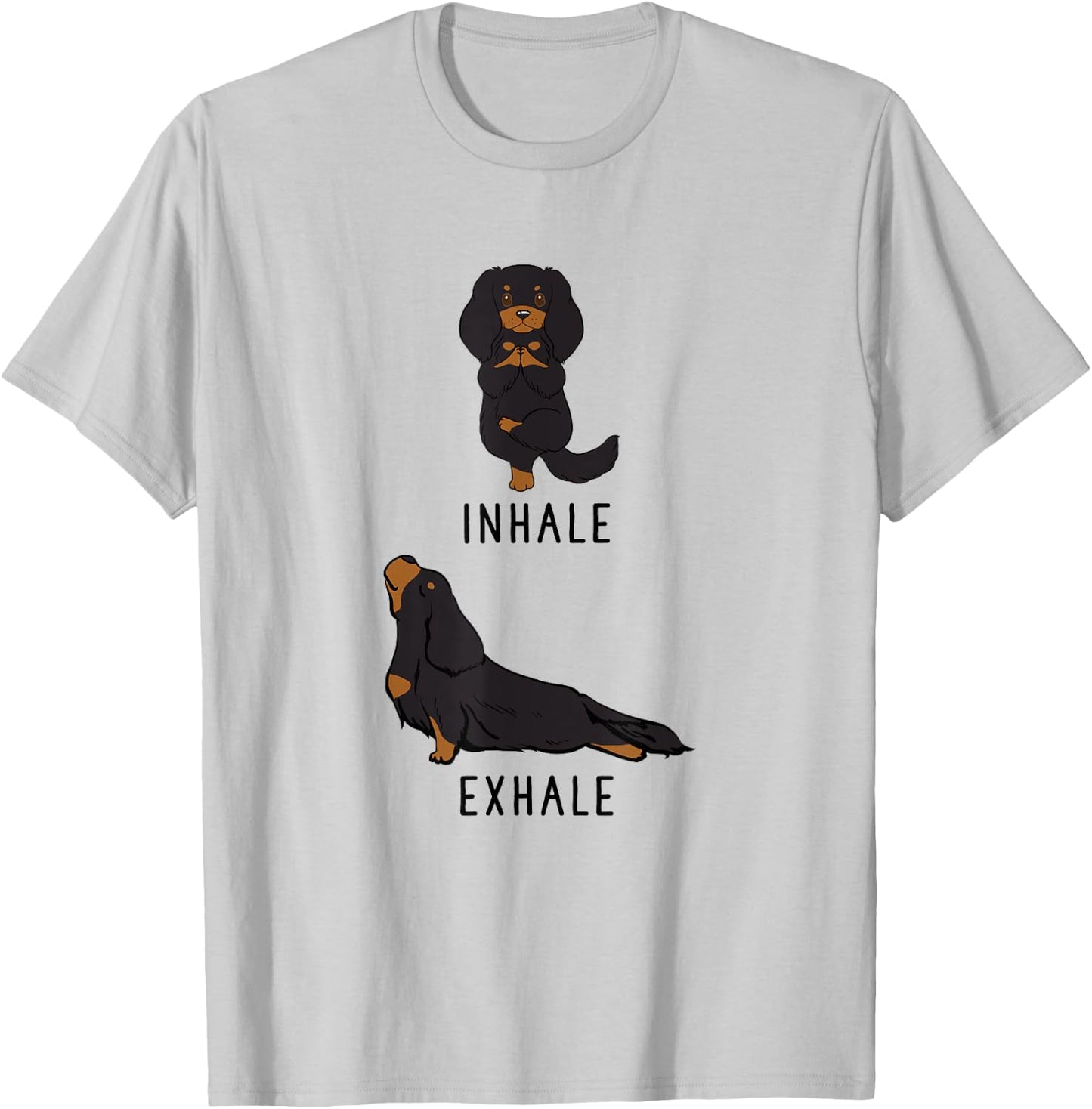Inhale Exhale Cavalier King Charles Spaniel Funny Dog Yoga Women Girls Kids T-Shirt - T-Shirt | Ash