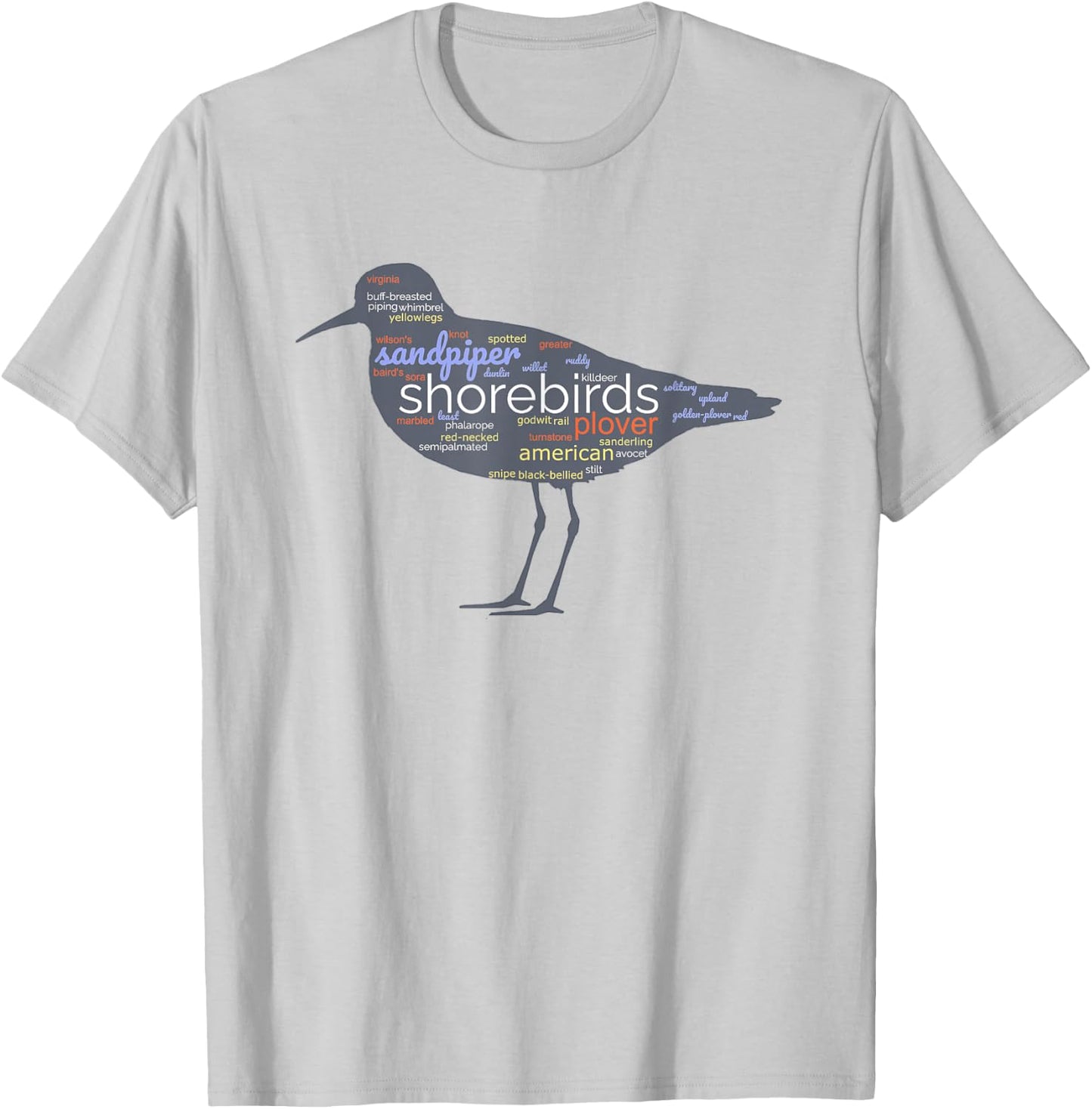 Shorebirds Wordcloud Sandpiper Plover for Bird Lovers T-Shirt - T-Shirt | Ash