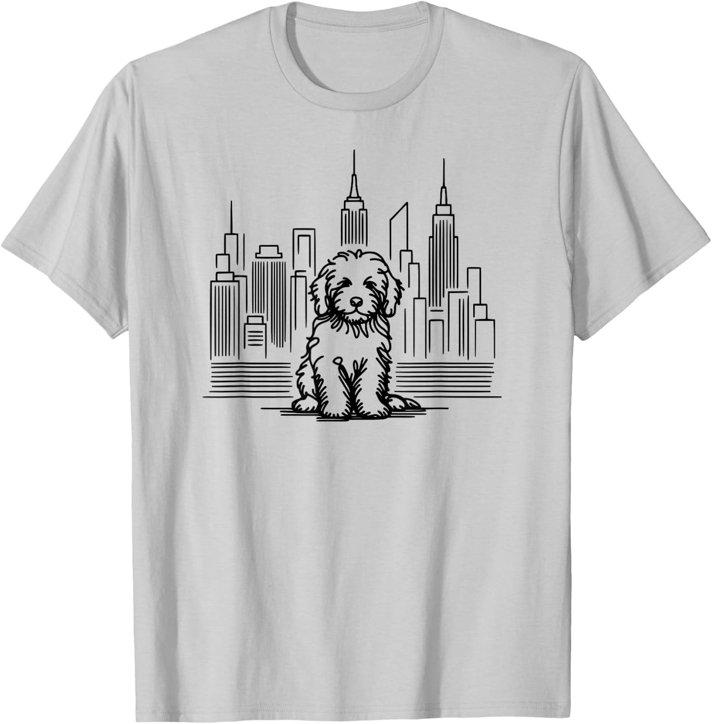 Goldendoodle dog in New York City line art, NYC skyline T-Shirt - T-Shirt | Ash