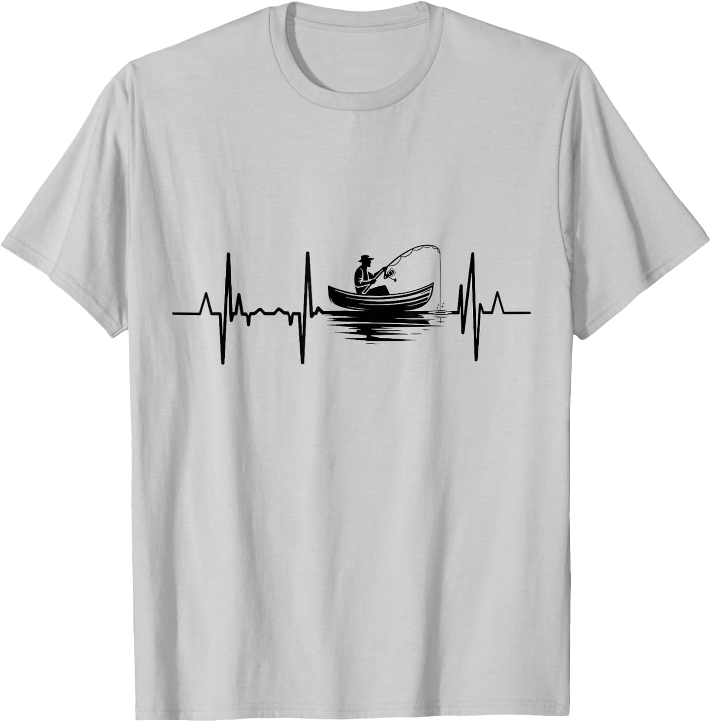 Fishing Pulse Line Angler Heartbeat T-Shirt - T-Shirt | Ash