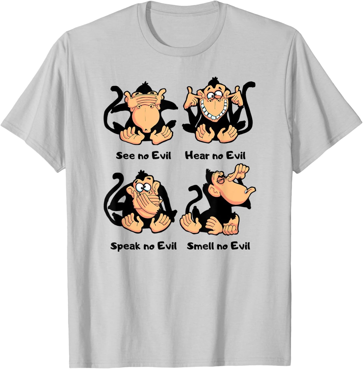 4 Wise Monkeys T-Shirt - T-Shirt | Ash