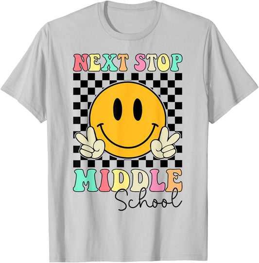 Groovy Next Stop Middle School Elementary School Graduation T-Shirt - T-Shirt | Ash