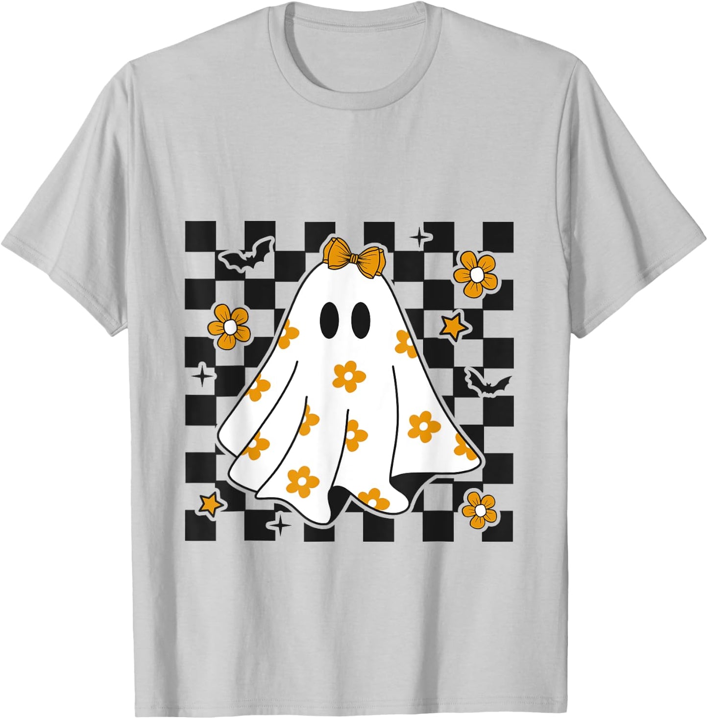 Checkered Ghost Daisy Flower Ghost Halloween Costume T-Shirt - T-Shirt | Ash