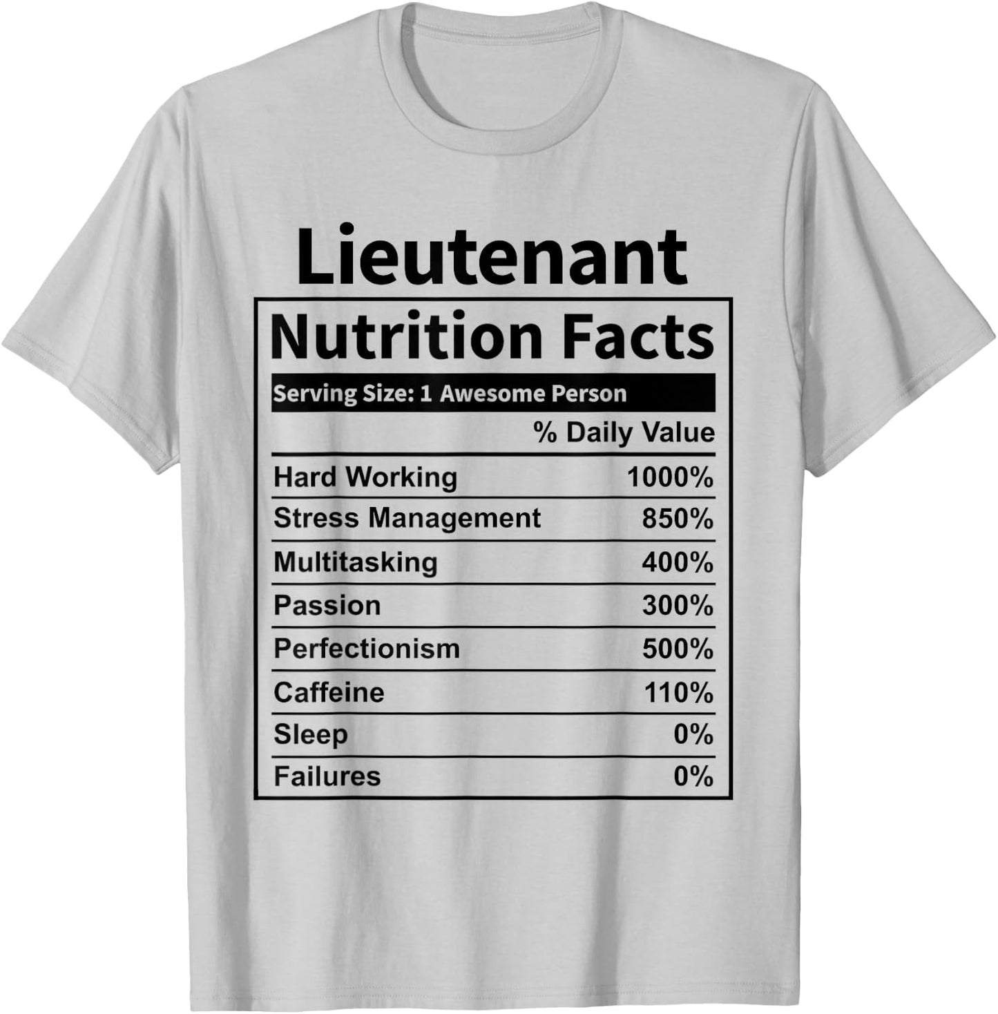 Lieutenant Nutrition Facts Funny & Women T-Shirt - T-Shirt | Ash