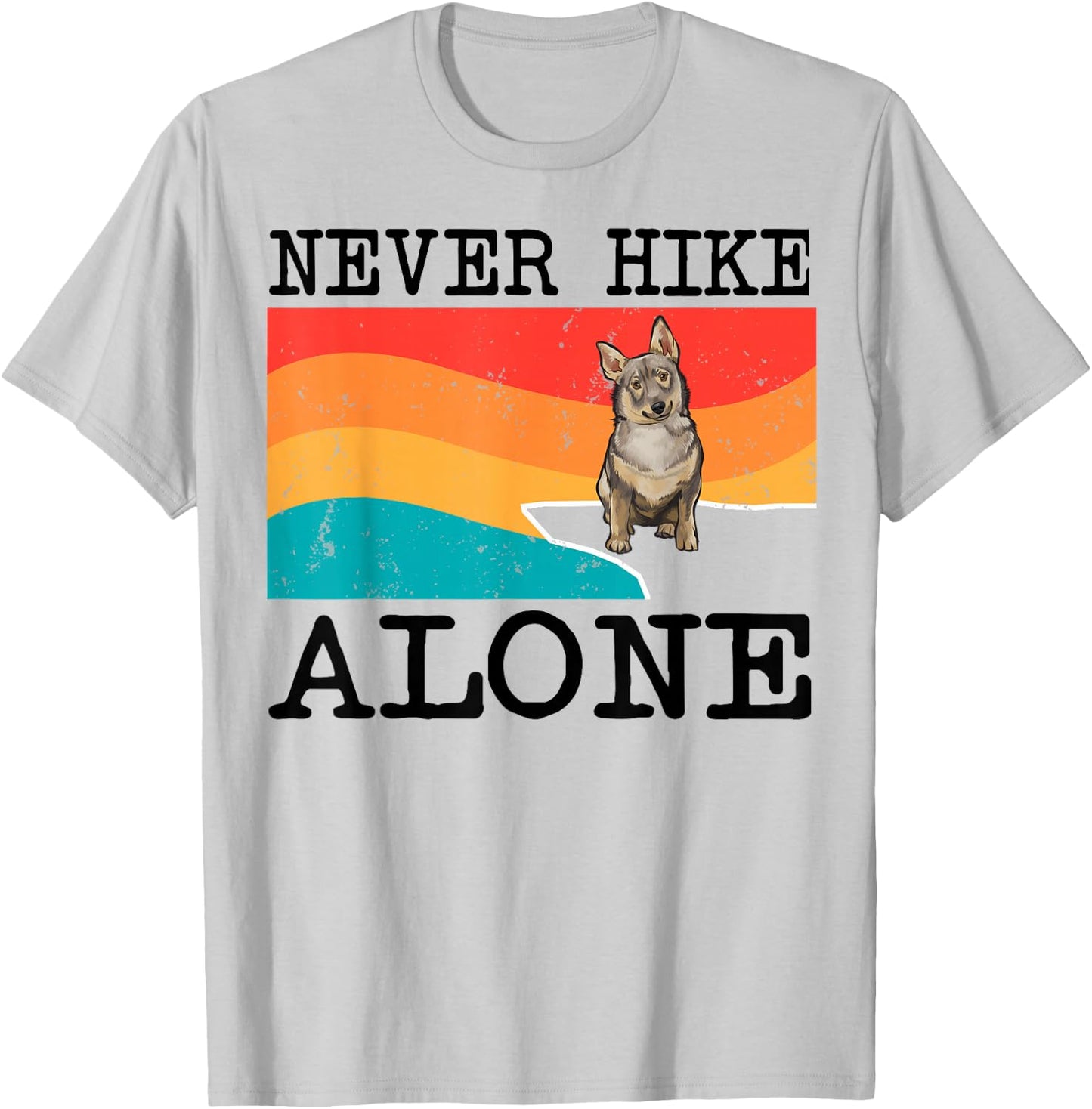 Never Hike Alone Swedish Vallhund Graphic Hiking T-Shirt - T-Shirt | Ash