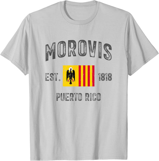 Vintage Morovis EST.1818 Puerto Rico Flag Design T-Shirt - T-Shirt | Ash