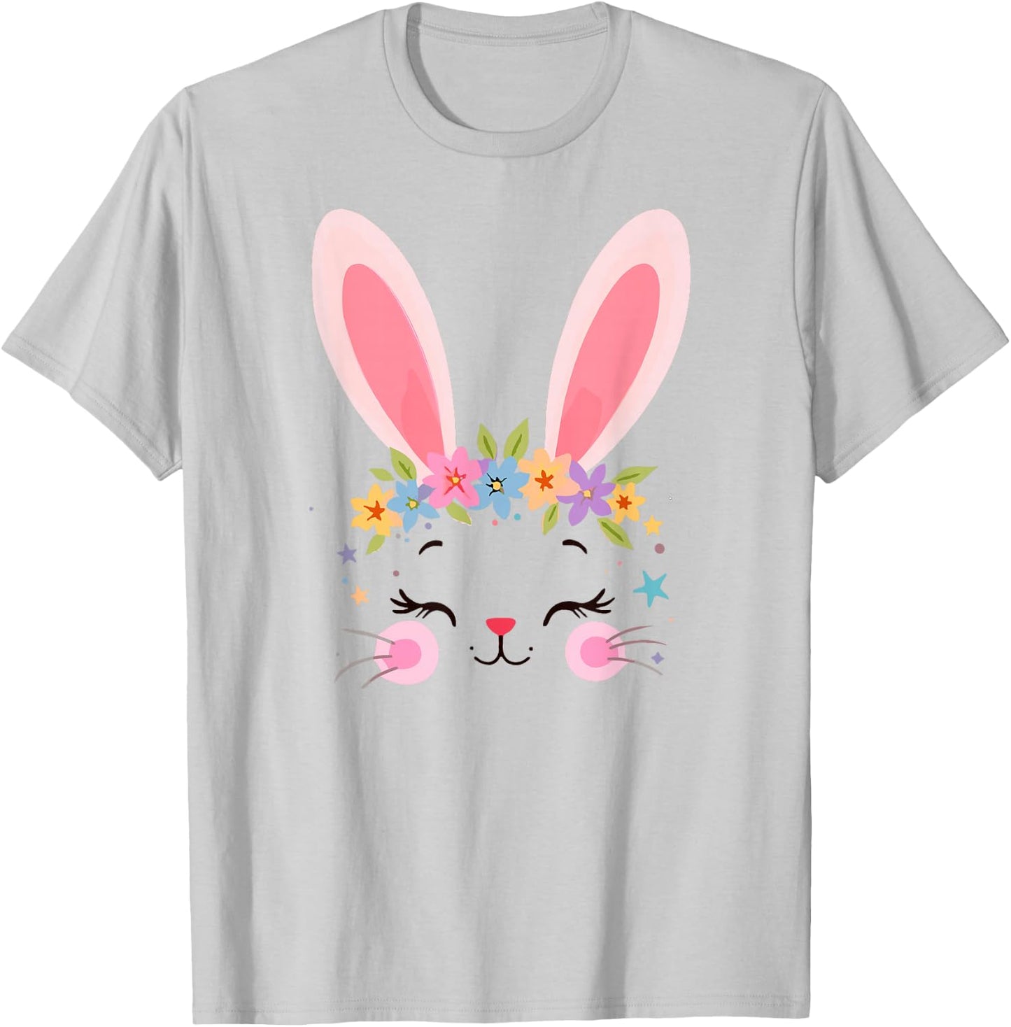 Cute Adorable Easter Bunny Face Rabbit Lover Women Floral T-Shirt - T-Shirt | Ash