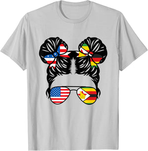 Half American Zimbabwean Girl USA Zimbabwe Flag Patriot T-Shirt - T-Shirt | Ash