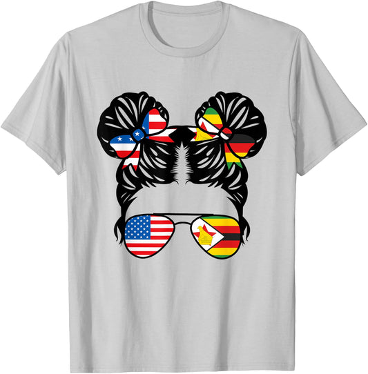 Half American Zimbabwean Girl USA Zimbabwe Flag Patriot T-Shirt - T-Shirt | Ash