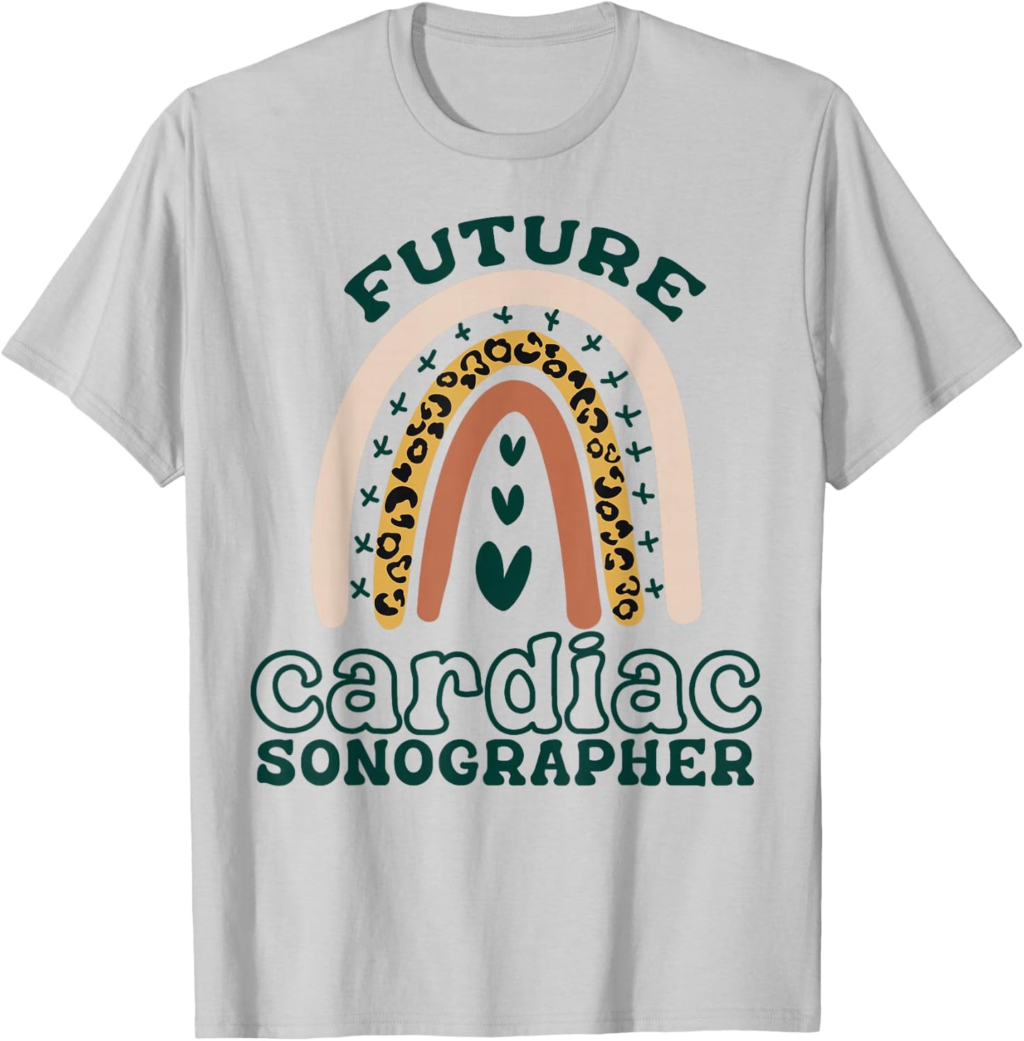 Future Cardiac Sonographer Tech Boho Rainbow Leopard Cute T-Shirt - T-Shirt | Ash
