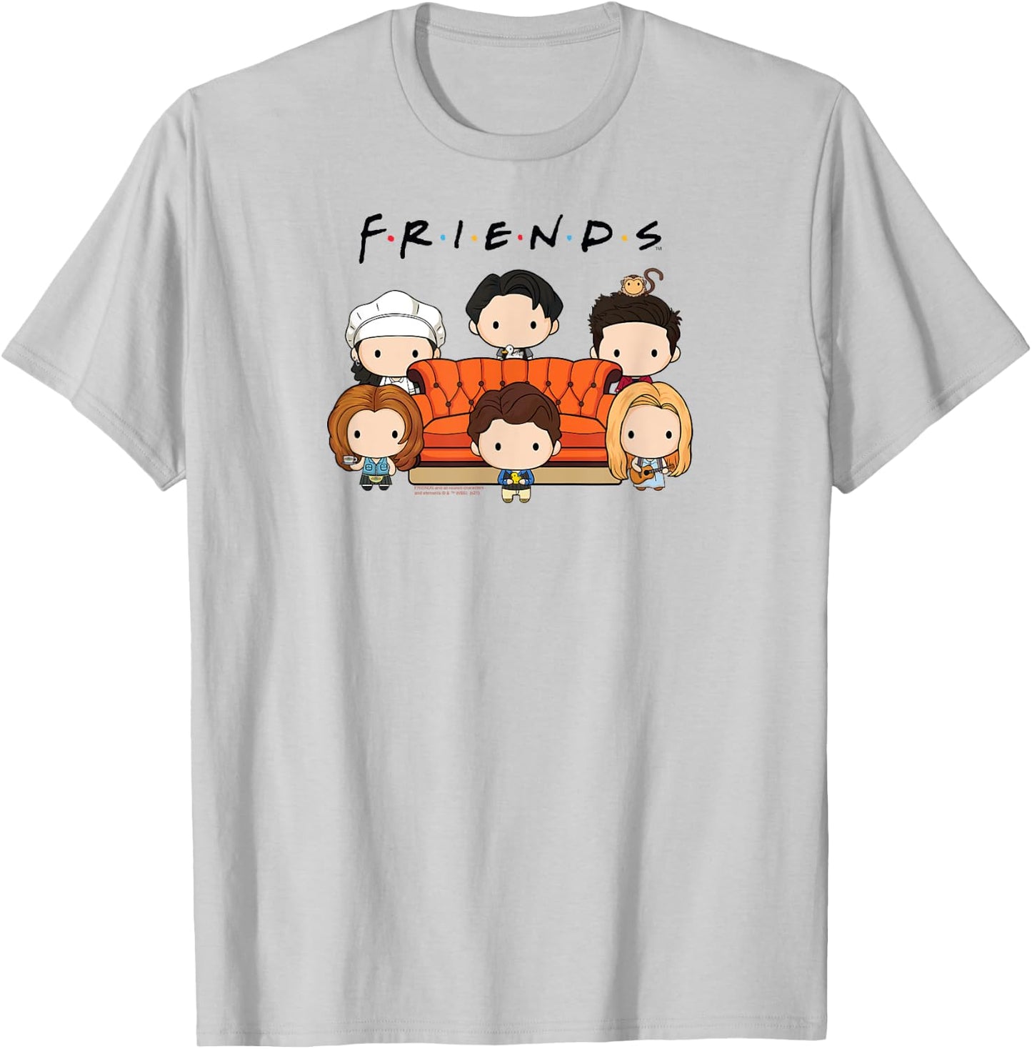 Friends Chibi Cast with Sofa Funny TV Show T-Shirt - T-Shirt | Ash