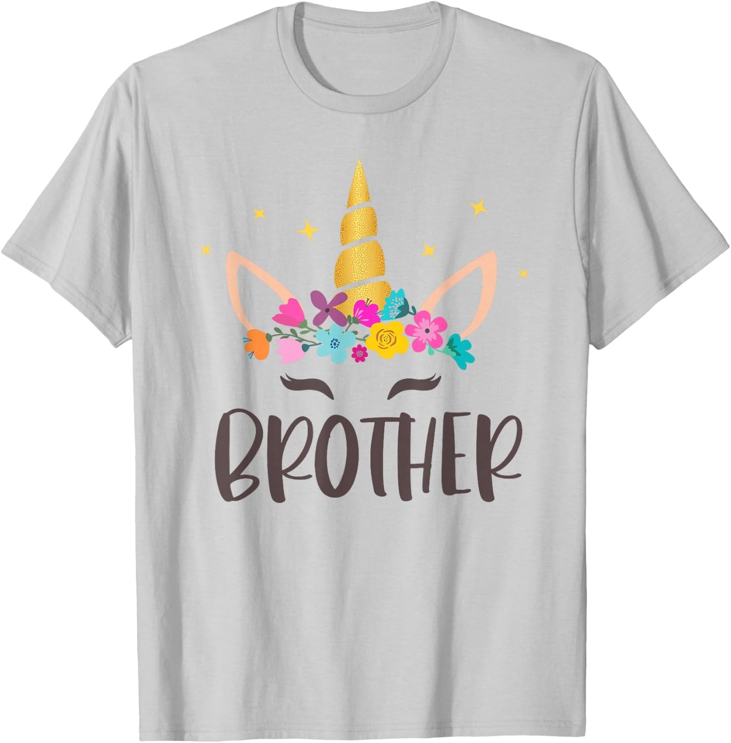 Brother Unicorn Floral Birthday Matching T-Shirt - T-Shirt | Ash
