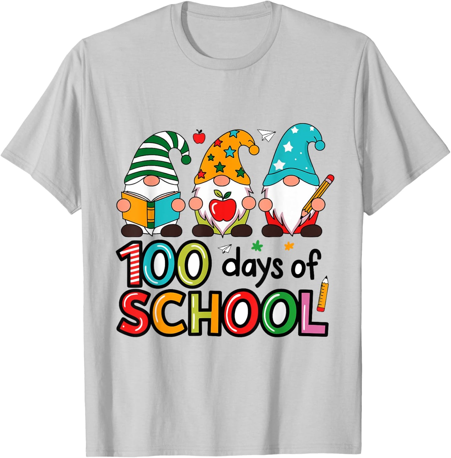 100th Day Of School Gnome Teachers Students 100 Days T-Shirt - T-Shirt | Ash