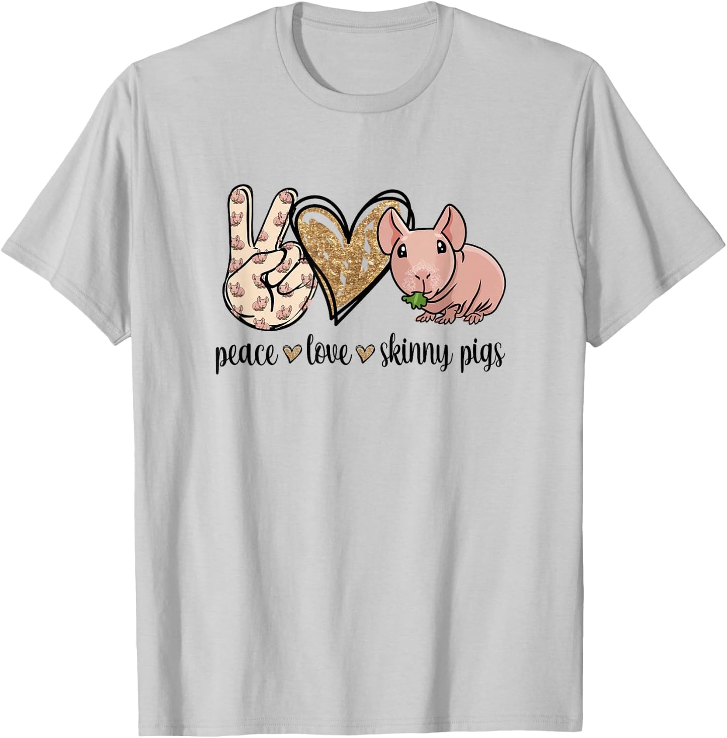 Girls Cute Funny Peace Love Hairless Guinea Pig Lover T-Shirt - T-Shirt | Ash