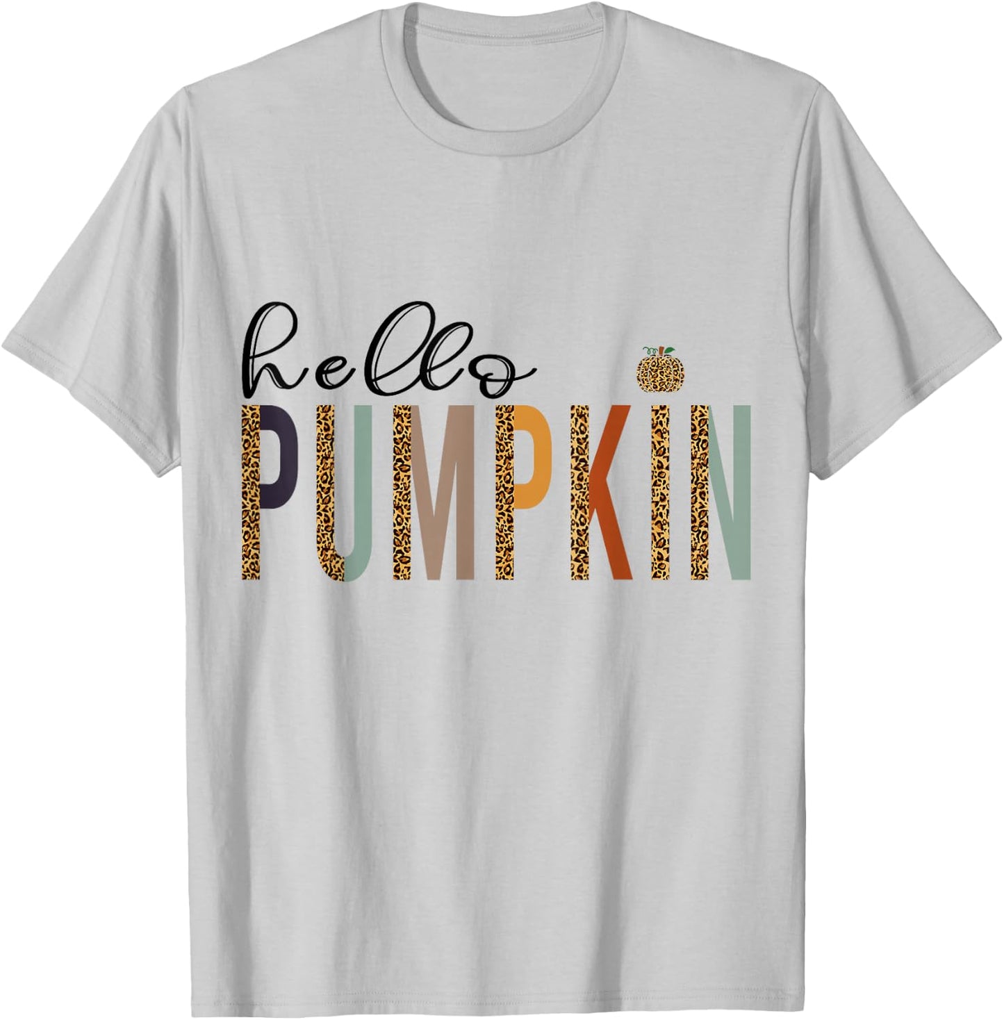 Leopard Pumpkin Hello Pumpkin Graphic Fall Halloween Costume T-Shirt - T-Shirt | Ash