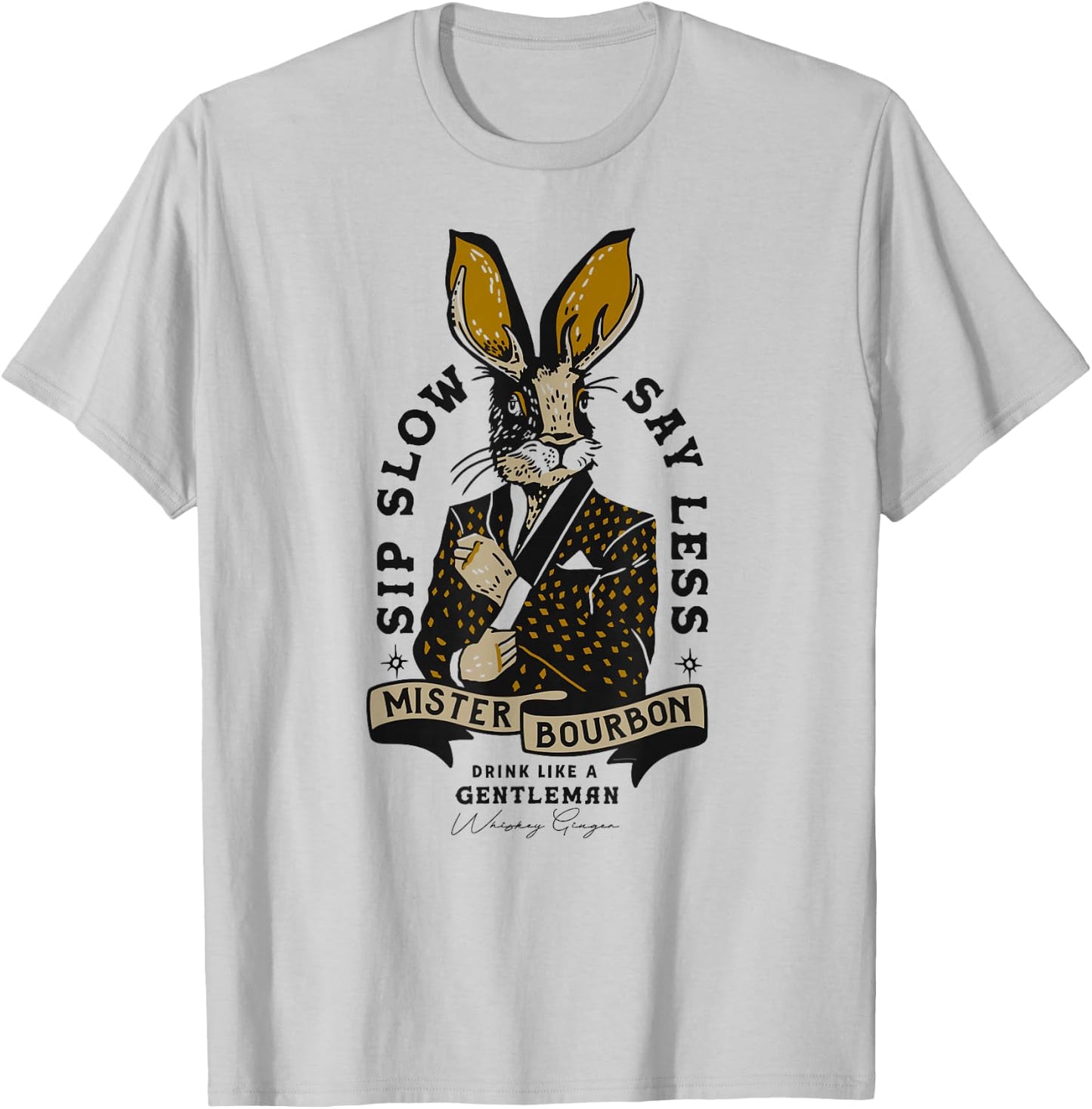 Mister Bourbon Whiskey Jackalope: Funny Smoking Jacket Bunny T-Shirt - T-Shirt | Ash