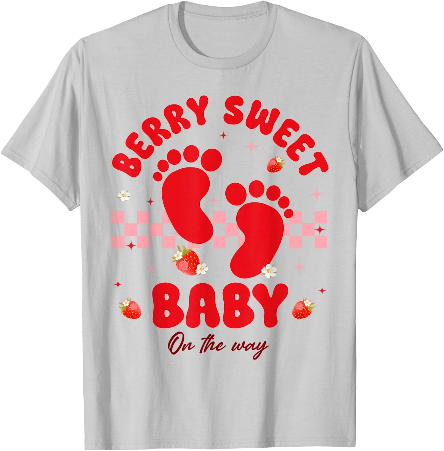 Berry Sweet Baby On The Way Cute Strawberry Pregnancy Reveal T-Shirt - T-Shirt | Ash