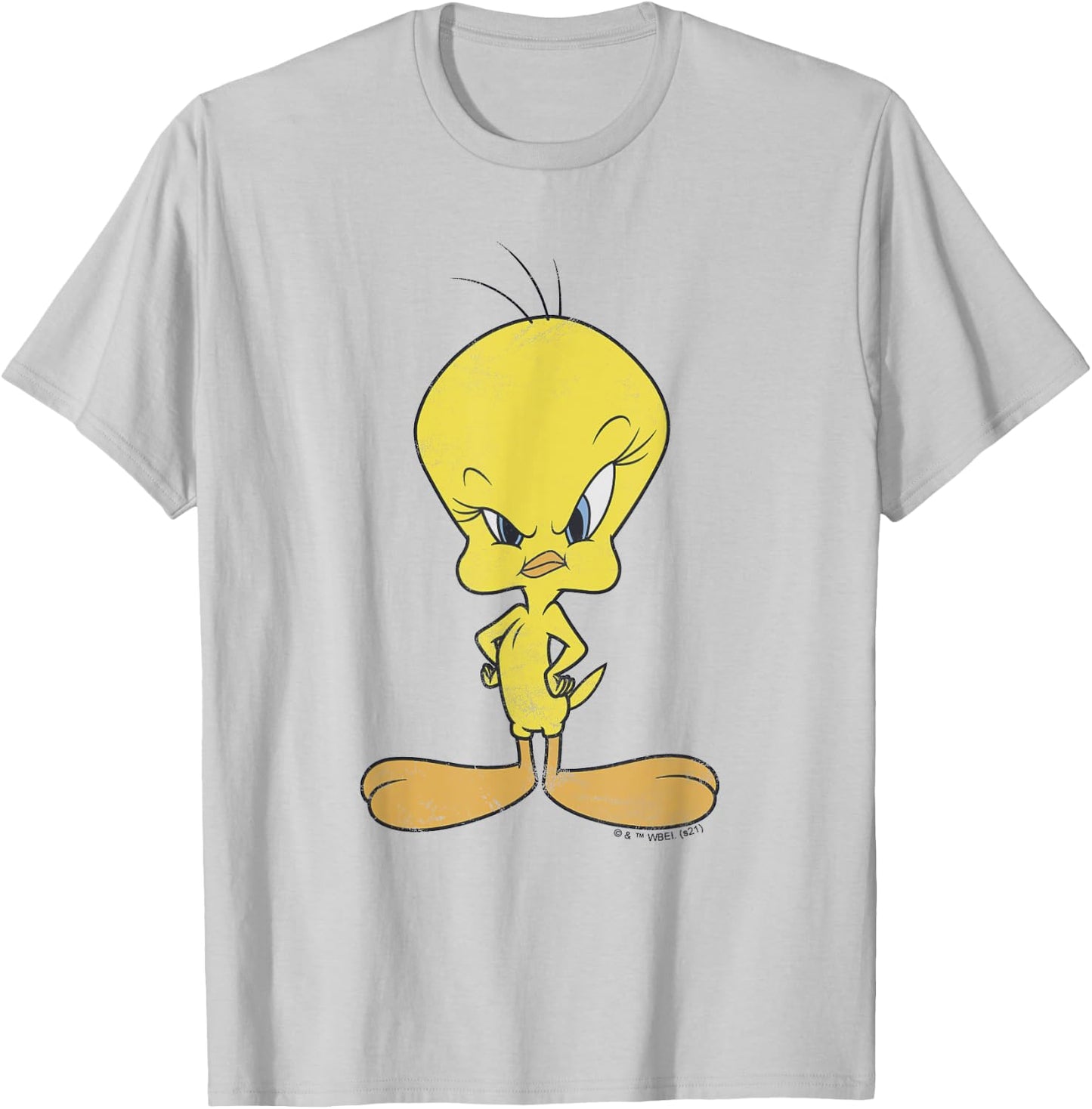 Looney Tunes Tweety Bird Distressed Glare Profile T-Shirt - T-Shirt | Ash