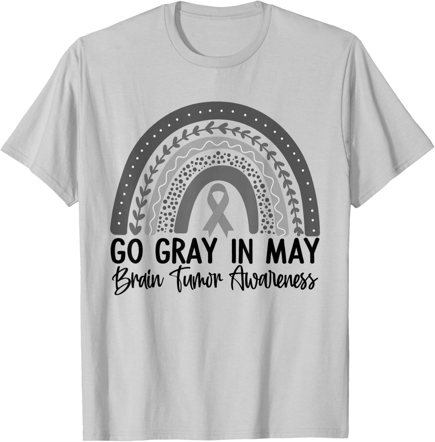 Go Gray In May Shirt Rainbow Brain Cancer Tumor Awareness T-Shirt - T-Shirt | Ash