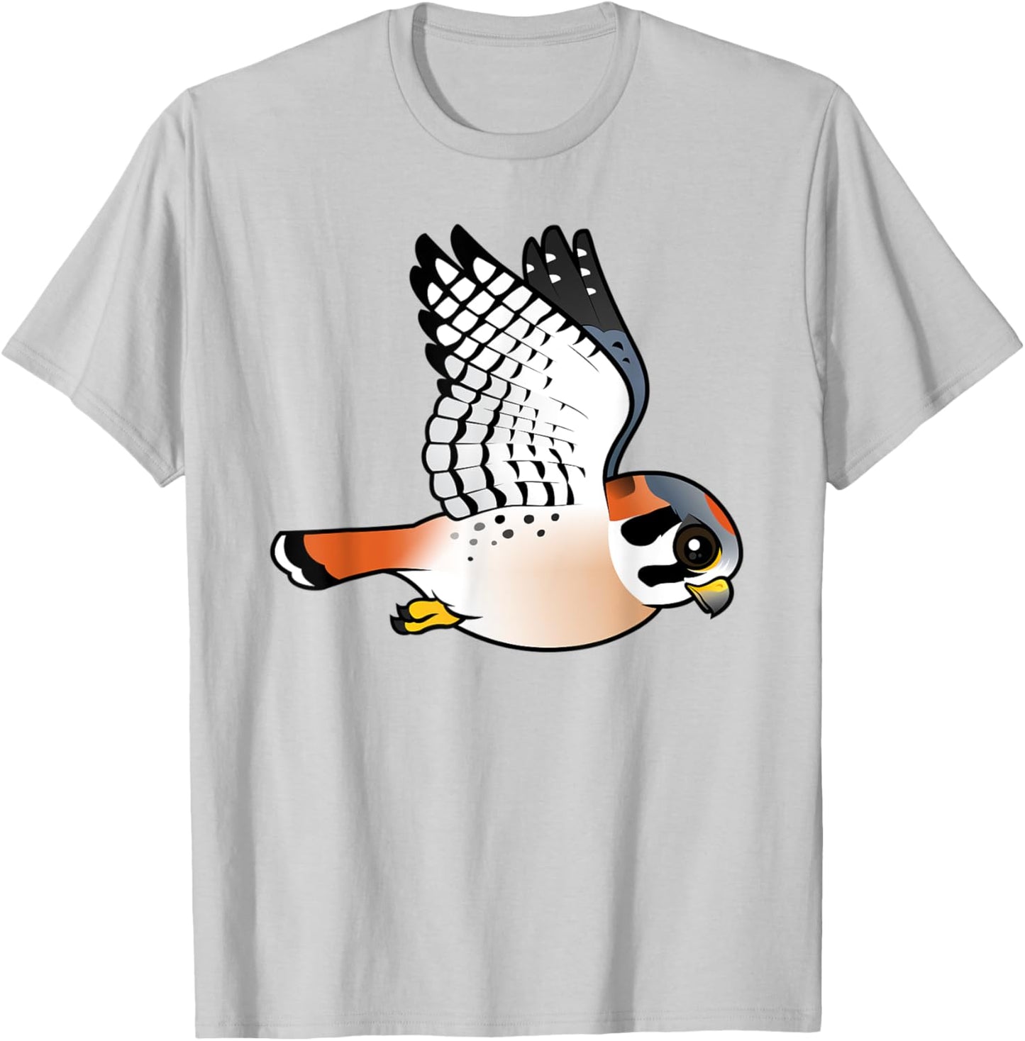 Cute Cartoon Flying Kestrel Falcon | Bird of Prey Raptor T-Shirt - T-Shirt | Ash